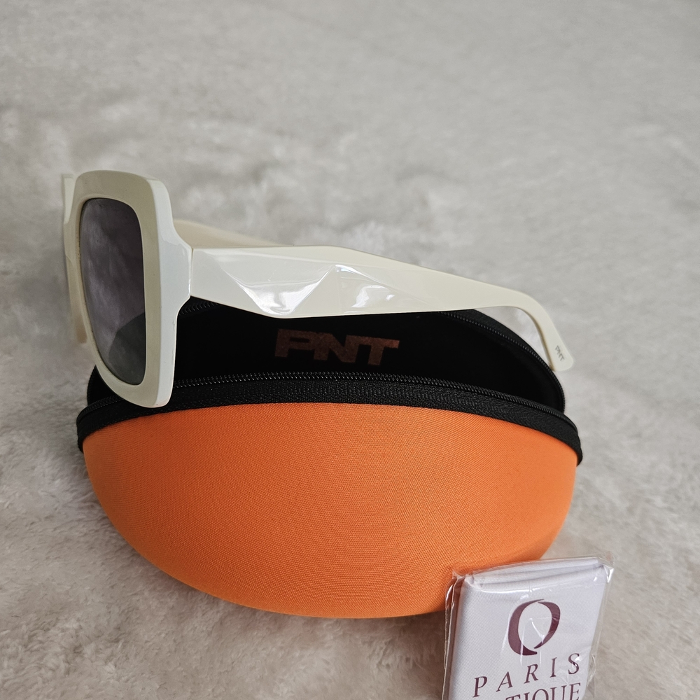 NEW PNT Sunglasses Square Ivory Geometric Chunky 70s Neutral Oversized White - Picture 3 of 8